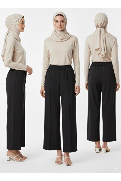 PALMİYE GİYİM Kadın Siyah Çimalı Scuba Pantolon