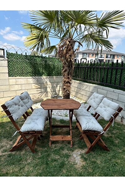 Bisa 4 1 Sekizgen Bahçe Balkon Mutfak Tipi Minderli(KREM) Katlanır Masa-sanda...