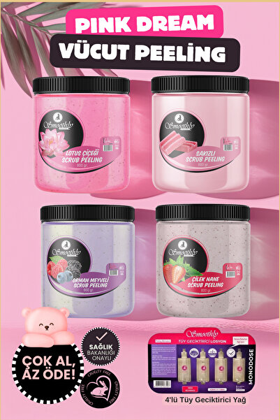 Smoothly Pink Vücut Peelingi Batık & Çilek Bacak Onarıcı 4 X 800g + 4lü Karınca Yumurtası Yağ