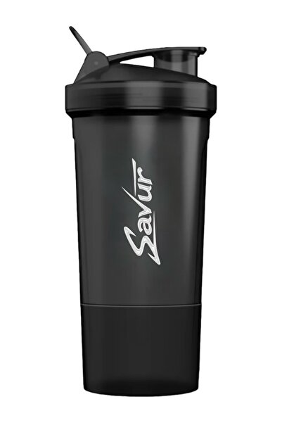 SAVUR Siyah Shaker 550 ml - Sporcu Shaker + Toz Saklama Kabı