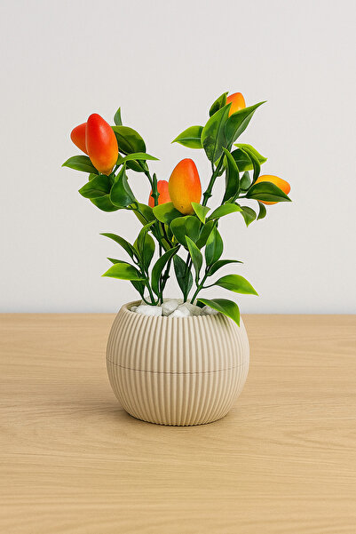 ALSHOP Lüks Saksıda Taşlı Yapay Çiçek Meyve Demeti Ağacı Mango