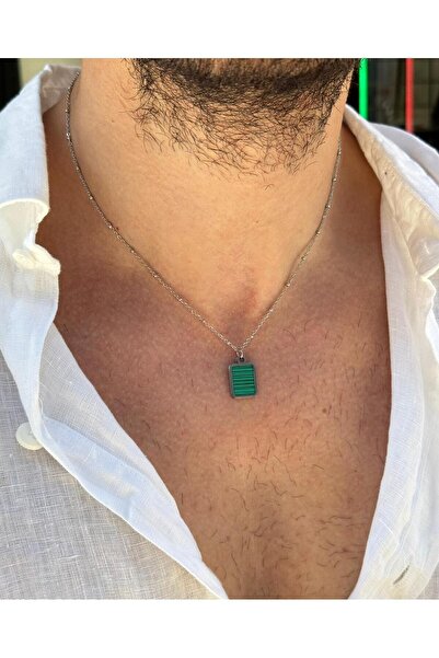 Fjellor قلادة أتاني للرجال من الفولاذ مع حجر طبيعي أخضر