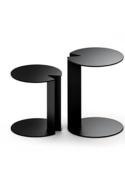 VoomeDesign Metal 2li Siyah Yan Sehpa Dekoratif Ev Mobilyası