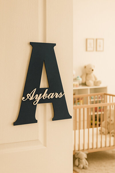 Boncukafası İsme Özel Bebek Ve Çocuk Odası Ahşap Harf Kapı Süsü Isimlik Bebek Kapı Süsü 30 CM
