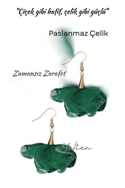 Melien Sofistike Şık Tatlı ve Zarif Dantel Mesh Çiçekli Çelik Küpe Peri Tarzı Sallantılı Gece Günlük Takı