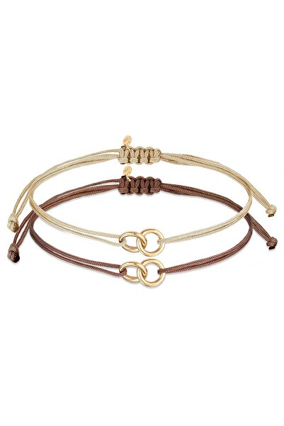 ELLI Brățară de damă cu simboluri circulare și nailon din argint 925 placat cu aur