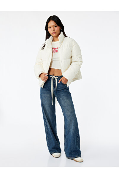 Koton Standart Bel Regular Fit Geniş Paça Bağcıklı Jean Pantolon - Wide Leg Jeans