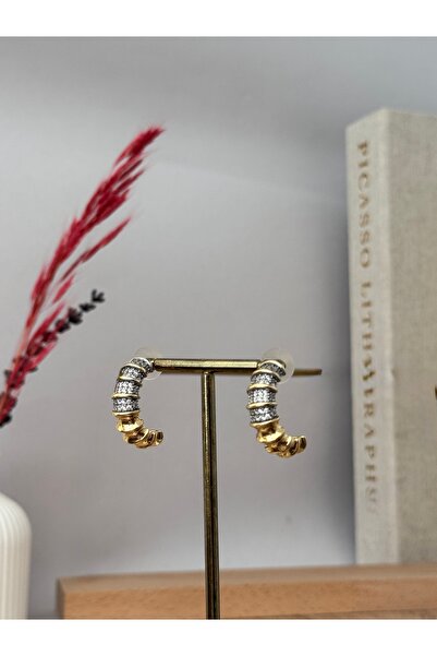 simy accessories أقراط نصف دائرية مطلية بالزركون بلونين من Vip Bone