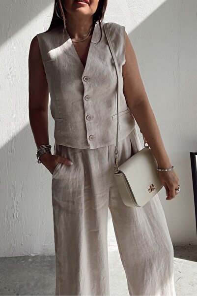 Suziş ΓΥΝΑΙΚΕΙΟ ΣΕΤ ΠΑΝΤΕΛΟΝΙ ΦΑΝΕΛΑ 100% ΛΙΝΑΡΙ CR4005