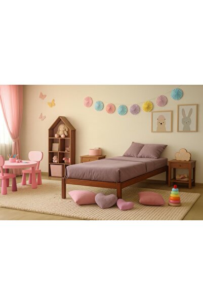 pinoxi Doğal Masif Ahşap Butik Karyola Ceviz Renk Başlıksız