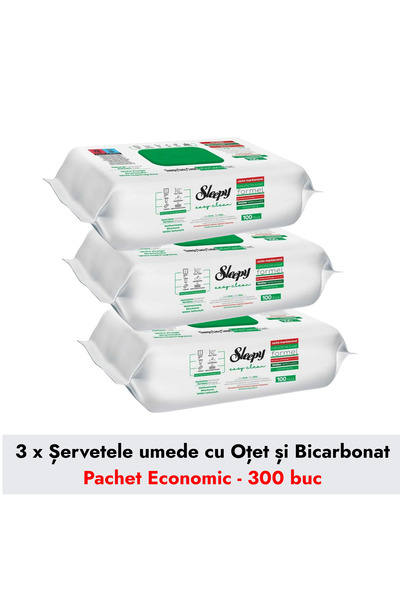 Sleepy Pachet Promo 3 X 100 Buc Servetele Umede White Soap Otet Bicarbonat + Perie curatat sticle
