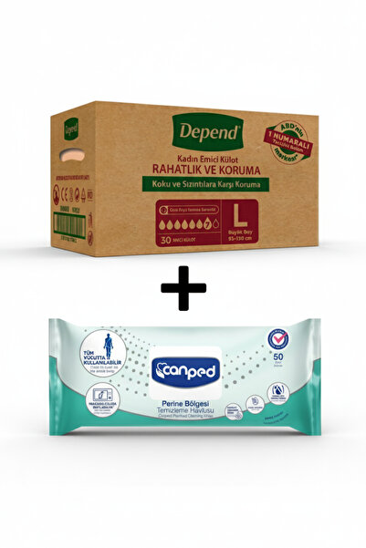 Depend Emici Külot 30’lu Büyük Boy L Beden – Canped Perine Bölgesi Temizleme Havlusu 50'li