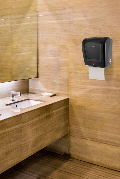 Flosoft F047S Sensörlü Kağıt Havlu Verici 21cm, Fotoselli Otomatik Havluluk (Adaptör v Pilli Kullanım) Siyah