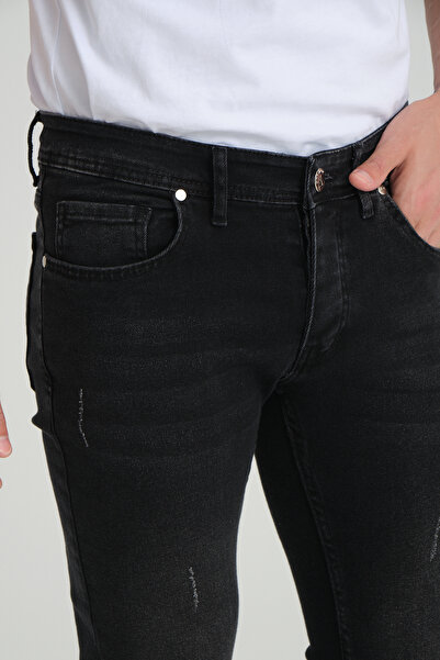 OneZero Erkek Kot Pantolon Tırnaklı Dar Kesim Skinny Fit Antrasit Düğmeli Jeans