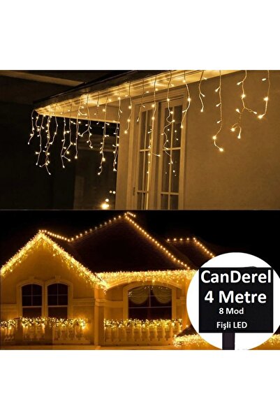 Canderel Sarı Led Işık 8 Fonksiyonlu Perde Led 4 Metre 50x60x70 Saçak Gün Işı...