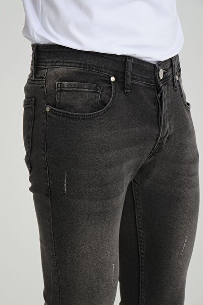 OneZero Erkek Skinny Fit  Füme Düğmeli Destroy Tırnaklı Jeans
