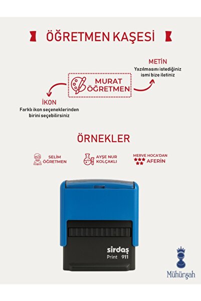 MÜHÜRŞAH Öğretmen Kaşesi, Kişiye Özel Hediye, Motivasyon Kaşesi ( Siyah - Mav...