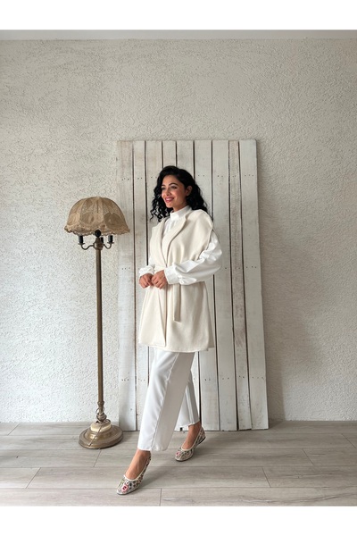 KÜÇÜĞÜM BUTİK Cream Stamp Poncho