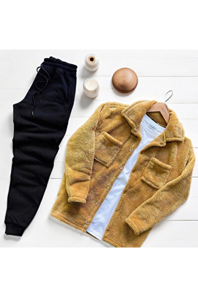 Fifty Color Унисекс плюшено кафяво яке и черен анцуг, комбинирани от горнище и долнище