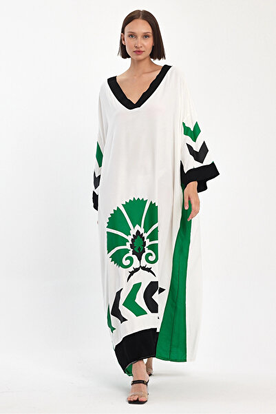 bacc Maxi Size White Printed Woven Viscon Dress Bcvl-251034