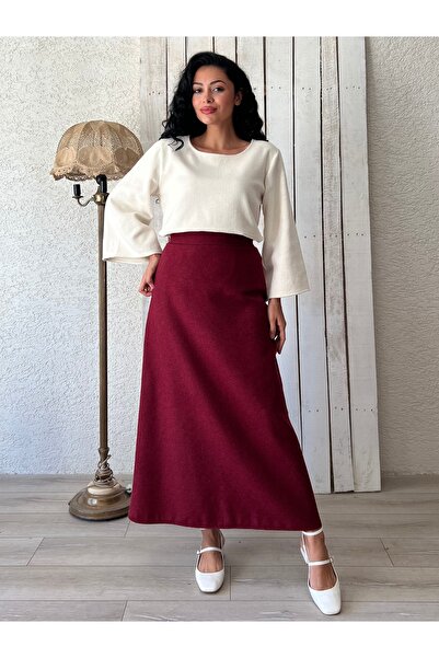 KÜÇÜĞÜM BUTİK Μπορντό μακριά φούστα με στάμπα