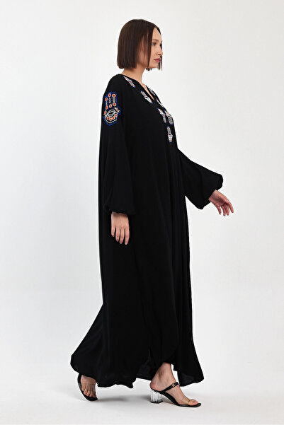 bacc Γυναικείο φόρεμα μάξι με μαύρο κέντημα υφαντό βισκόζη Bcvl-251044