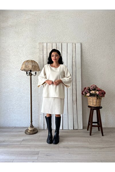 KÜÇÜĞÜM BUTİK Σετ Κρεμ κοντή φούστα-μπλούζα (ETEK-BLUZ)