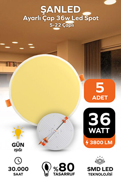 ŞANLED AYARLI ÇAP 36W GÜN IŞIĞI LED SPOT 5-22 ÇAPLI -5 ADET