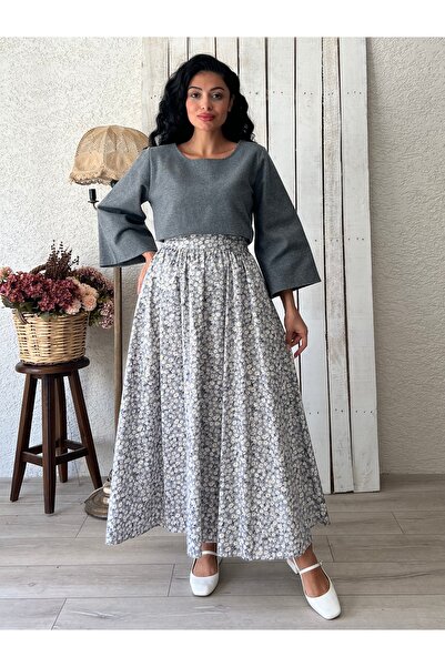 KÜÇÜĞÜM BUTİK Сіра поплінова спідниця з воланами