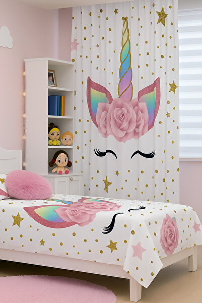 Bebişim Halı Unicorn Çift Kanatlı Çocuk Odası Fon Perde