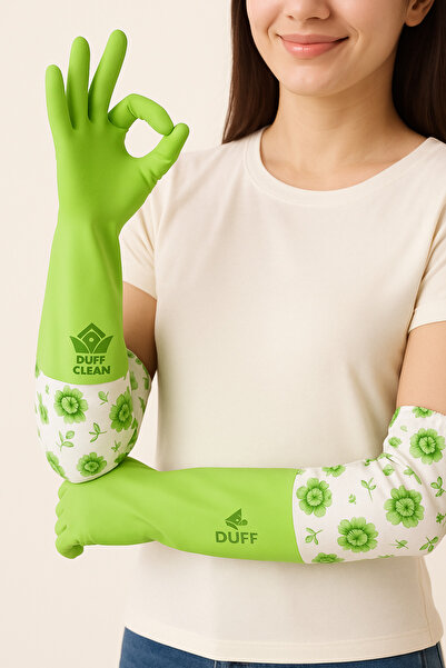 DUFF CLEAN معيار L Bedensıcak، غسيل الأطباق، مقاوم للماء، قفازات منزلية خضراء