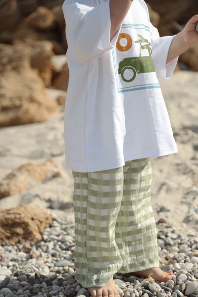 DoDo'S Baby Green and White Plaid Patterned Muslin Girl, Baby Boy, Children's Trousers – Soft Fabric, Comfortable Fit”