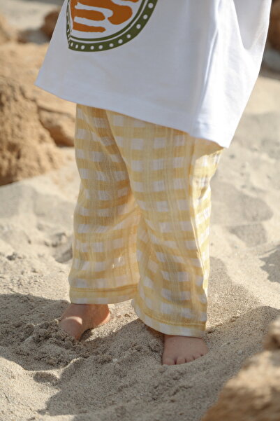 DoDo'S Baby Yellow White Plaid Patterned Girls, Boys Muslin Baby, Children's Pants – Soft Fabric, Comfortable Fit