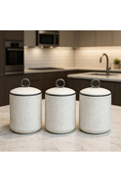 YzHome وعاء تخزين من البورسلين الأبيض مكون من 3 قطع بغطاء مفرغ 19*10 سم