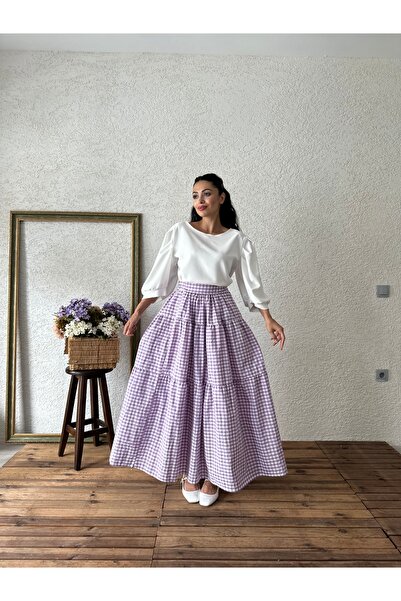 KÜÇÜĞÜM BUTİK Fusta vichy cu straturi liliac