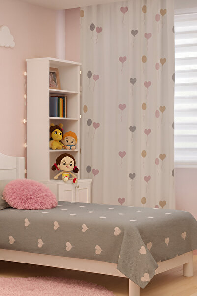 Bebişim Halı Uçan Balon Kalp Çift Kanatlı Çocuk Odası Fon Perde