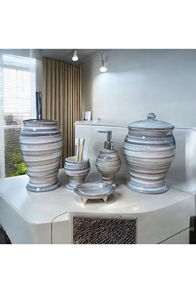 RED SERAMİK Naomi Collection Black Relief 5-Piece Ceramic Bathroom Set