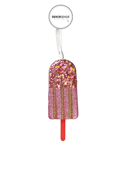 Dekorsende Χριστουγεννιάτικο Στολίδι Παγωτό Παγωτό με παγιέτες Ροζ 16 εκ.