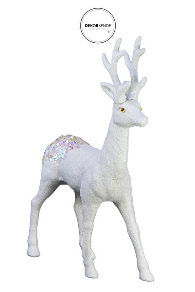 Dekorsende Новорічна прикраса Блискучий товсторогий олень Білий 33 см
