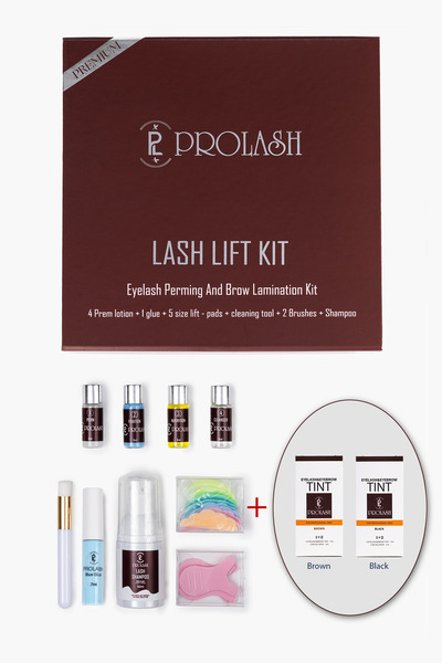 Prolash Lifting مجموعة كاملة من أدوات رفع الرموش، صبغة رموش الحواجب باللونين الأسود والبني - مجموعة تجعيد الرموش