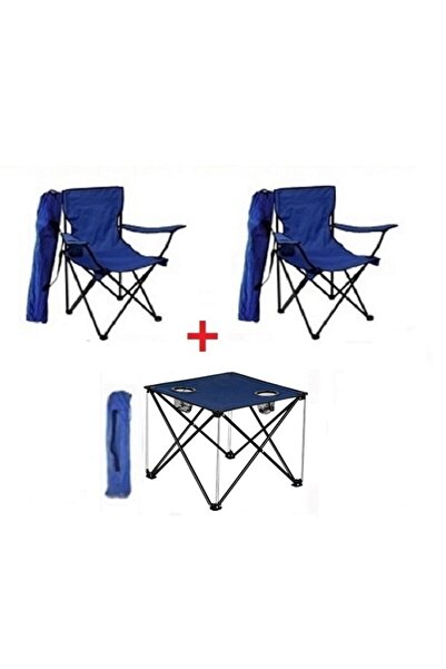 Genel Markalar 2 Adet Mavi / Lacivert Katlanır Kamp Sandalyesi 1 Adet Masa Pi...