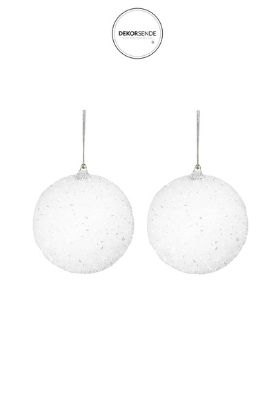 Dekorsende Χριστουγεννιάτικο Στολίδι 2 Τεμάχια Λαμπερή Μπάλα Λευκή 10 εκ.