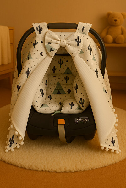 BabyLifeHome Pikeli Muslin Kumaştan Puset Örtüsü Ve Minderi