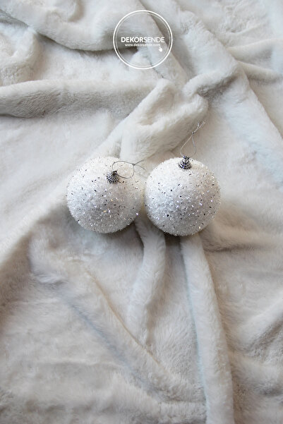 Dekorsende Χριστουγεννιάτικο Στολίδι 2 Τεμάχια Λαμπερή Μπάλα Λευκή 10 εκ.