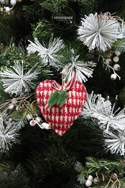 Dekorsende زينة رأس السنة على شكل قلب محبوك أحمر وأبيض 20 سم