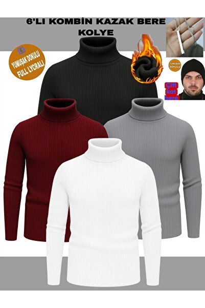 EMKA GİYİM Colier cu beretă pentru pulover cu gât combinat din 6 piese