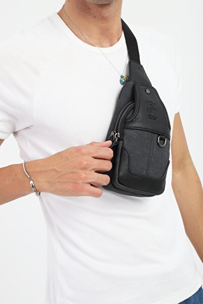 en deri 7044 Model Black Canvas Adjustable Shoulder Bag - Cross Strap Detail