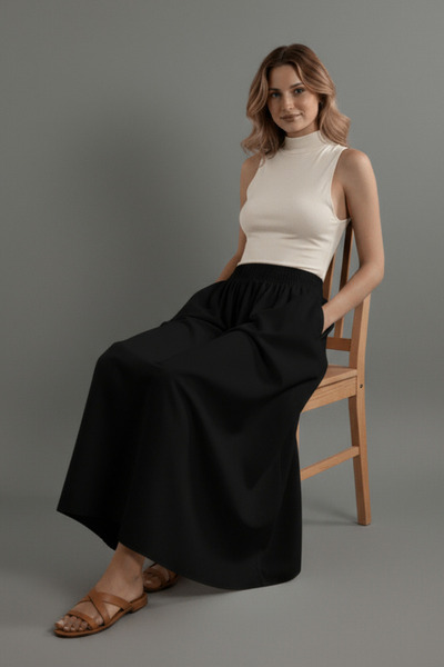 Thestiluxe Fusta lungă din țesătură popelin cu buzunar filet din bumbac cu textura moale 90 cm