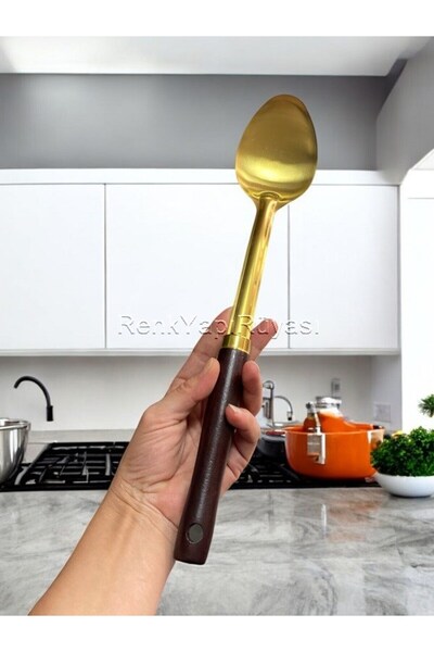 RENK YAPI RÜYASI Large Gold Ladle, 38 cm Spoon Ladle, Multi-Purpose Ladle for Presentation, Serving, Cooking, Stylish, Simple, High Quality.