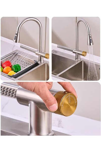 OEM Kitchen Sink Faucet with Waterfall, New Design, New Matte Chrome Nickel with Spout Purification Outlet, 7 Years Warranty